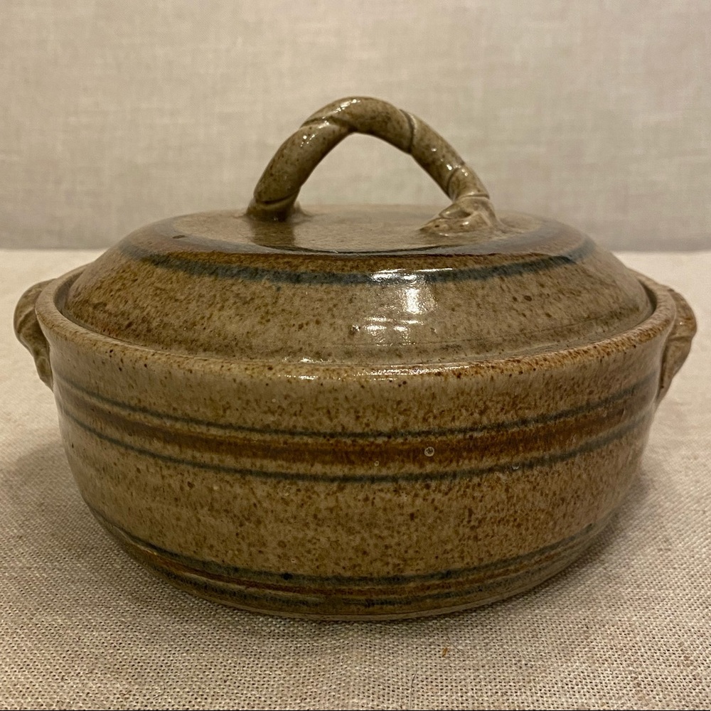 Studio pottery signed stoneware pot with lid.